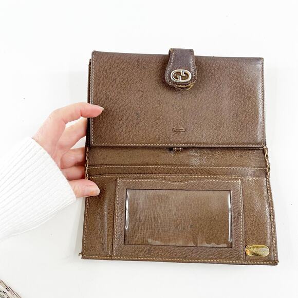 Gucci Vintage GG Supreme Web Long Trifold Wallet French Purse Brown - Picture 8 of 14